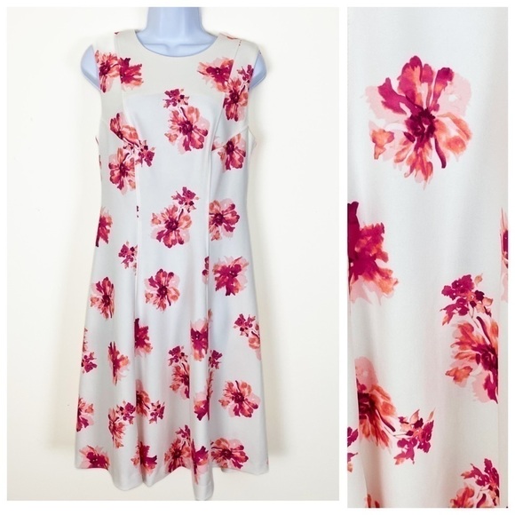 TOMMY HILFIGER Ivory White Pink Floral Sheath Dress Size 8 Cocktail Wedding Work - Picture 1 of 7